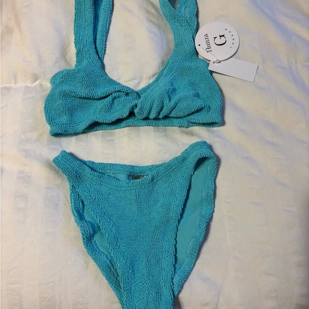 NWT Hunza G Juno Seersucker Bikini Aqua One Size - Picture 5 of 7